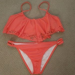 Reef ruffle coral cheeky bikini